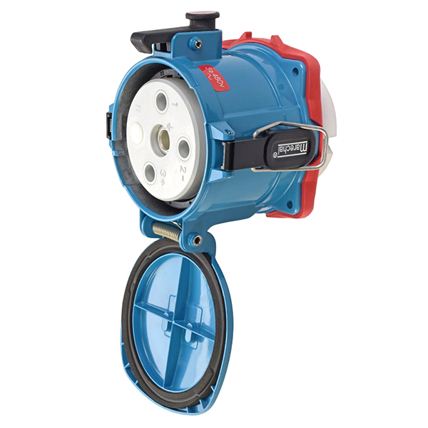 37-24043-180 - DS200 RECEPTACLE METAL BLUE SIZE 6 TYPE 3R 3P+G 200A 480 VAC 60 Hz NO AUX 180 DEGREE OPENING LID